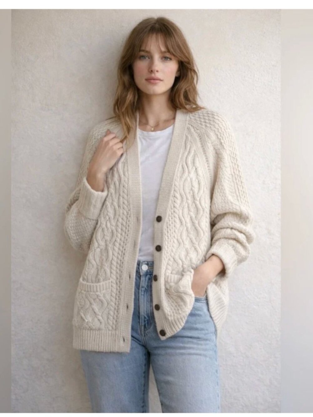 RE/DONE 50s Fisherman Cardigan Ivory Size Small - Picture 12 of 14